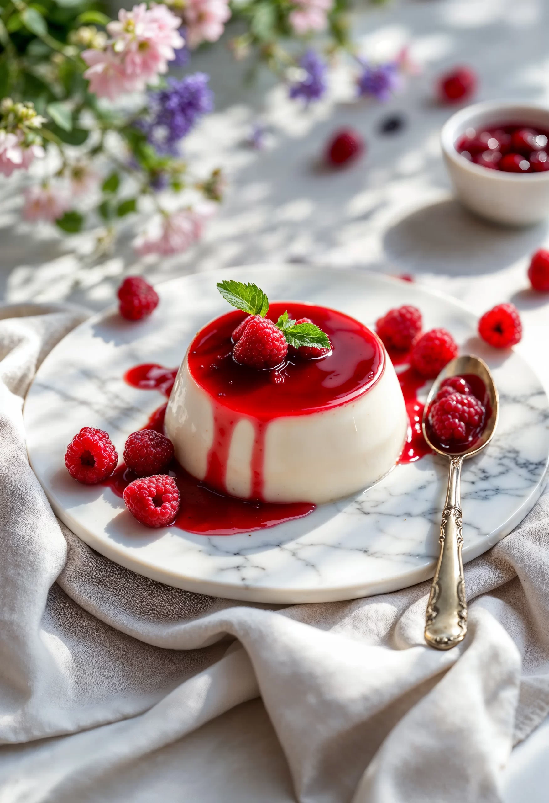 Flan de Iogurte Natural com Calda de Frutas Vermelhas